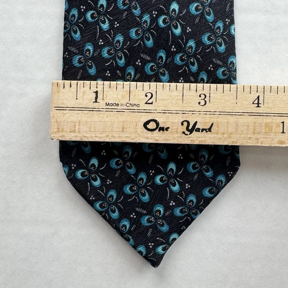 Ermenegildo Zegna Tie Men's Black Teal Geometric Floral Silk Designer Necktie